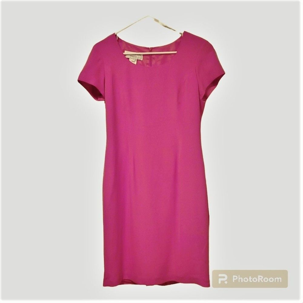 Jones New York Dresses Barbie Pink Short Sleeve 100% Silk Sheath Dress Size 10